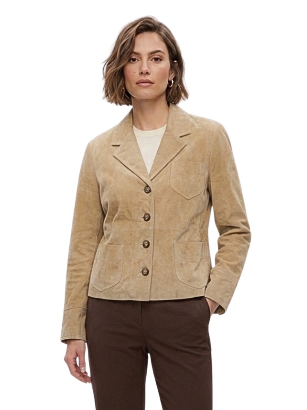 Sarah Chapman Tan Suede Leather Blazer Jacket  Size 10